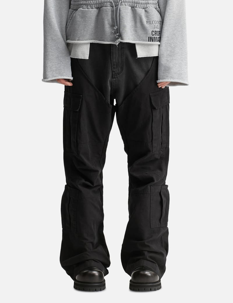 Protocol-Index Biker Cargo Denim Pants - Black double-layered