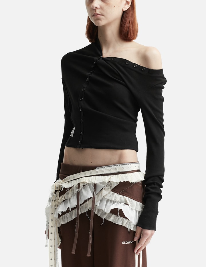 Glowny Tilt Button Long Sleeve - One-shoulder slim-fit black top | HBX