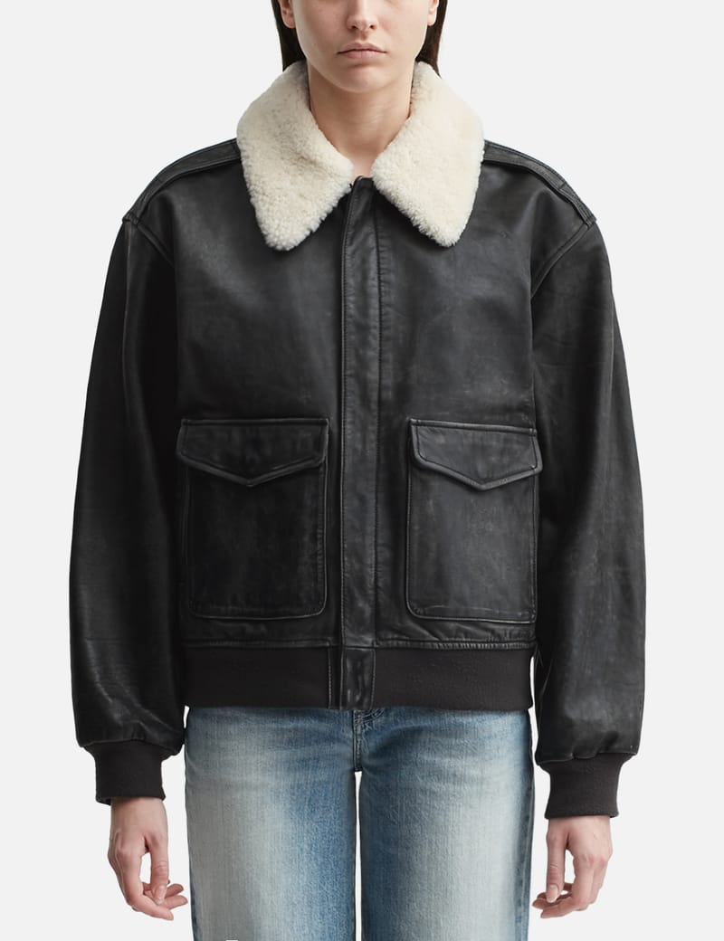 【韓国 GLOWNY】AIR FORCE LEATHER JACKET (WASHED BLACK) Glowny - AIR FORCE LEATHER JACKET | HBX - Globally Curated
