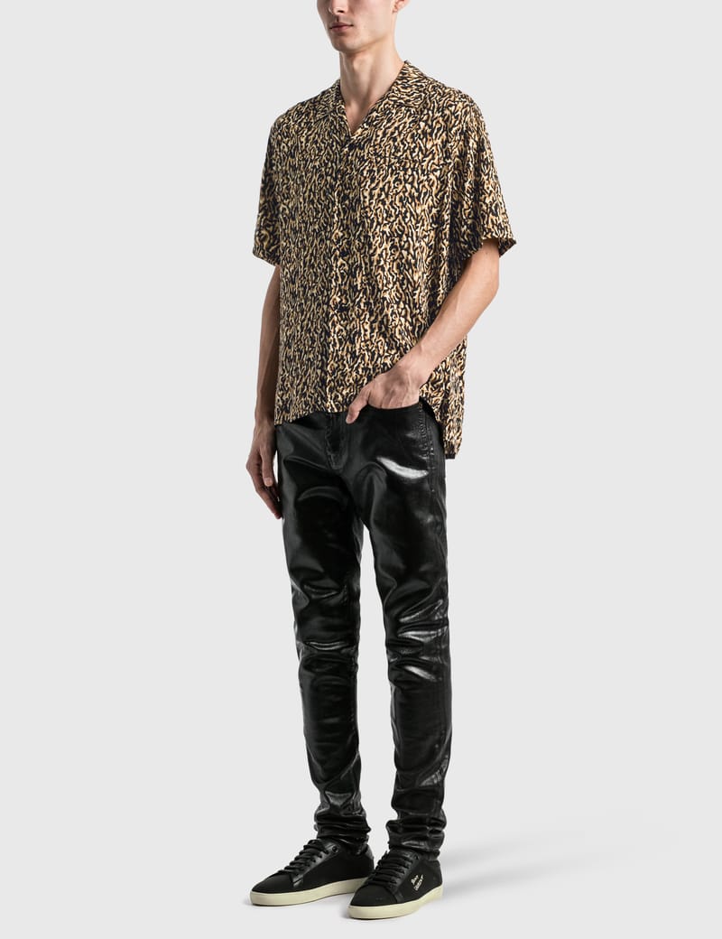 Saint Laurent - Leopard Print Camouflage Shark Collar Shirt | HBX