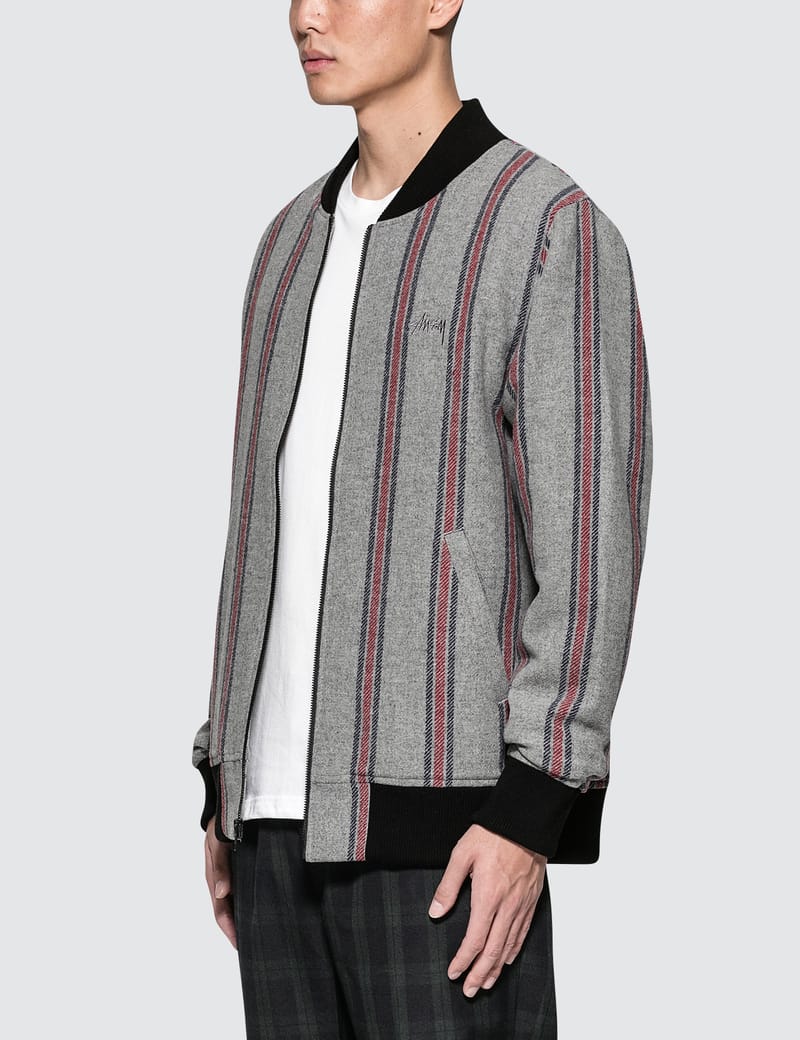 020221○ STUSSY Wool Stripe Bomber Jacket - その他