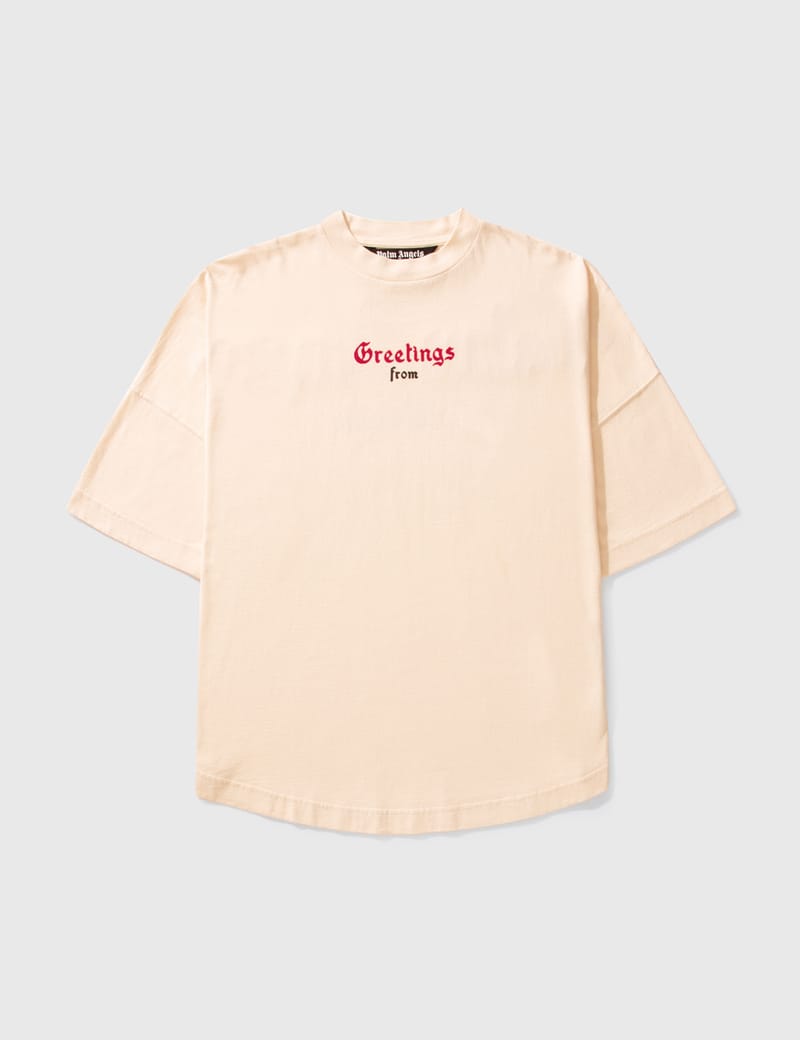 Palm Angels Cream Greetings From California Printed Cotton