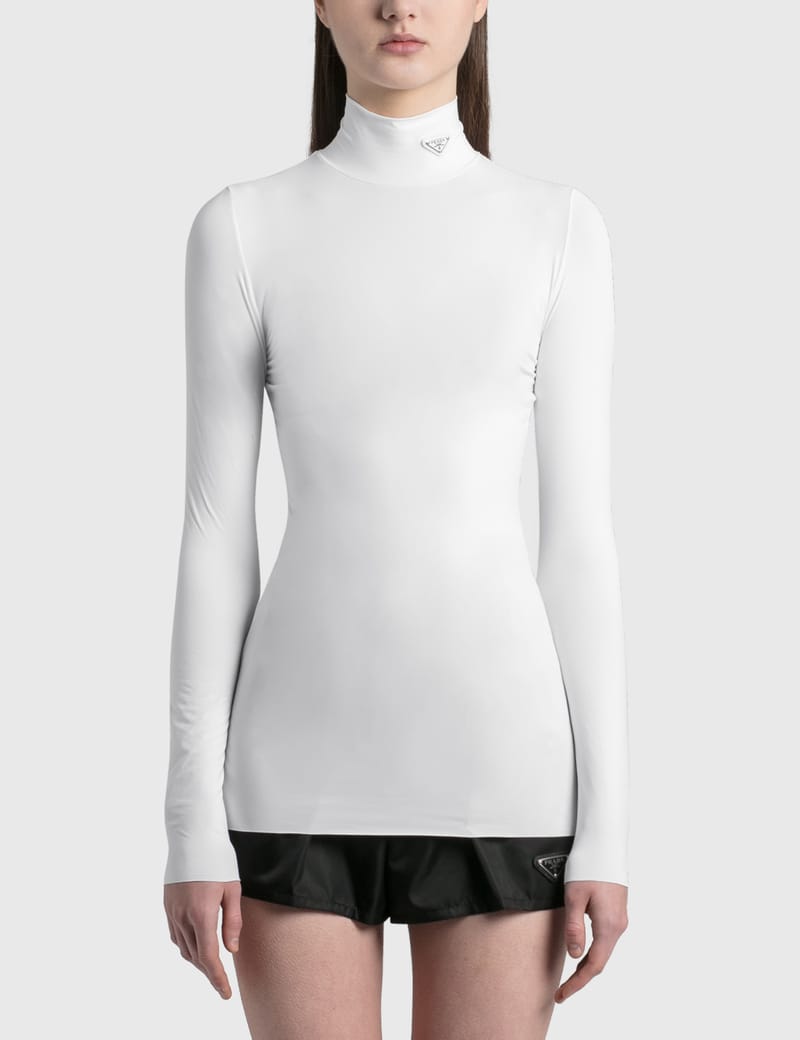 PRADA ハイネック長袖トップス 無地 ホワイト/UW257 Prada - Jersey Top | HBX - Globally Curated Fashion and