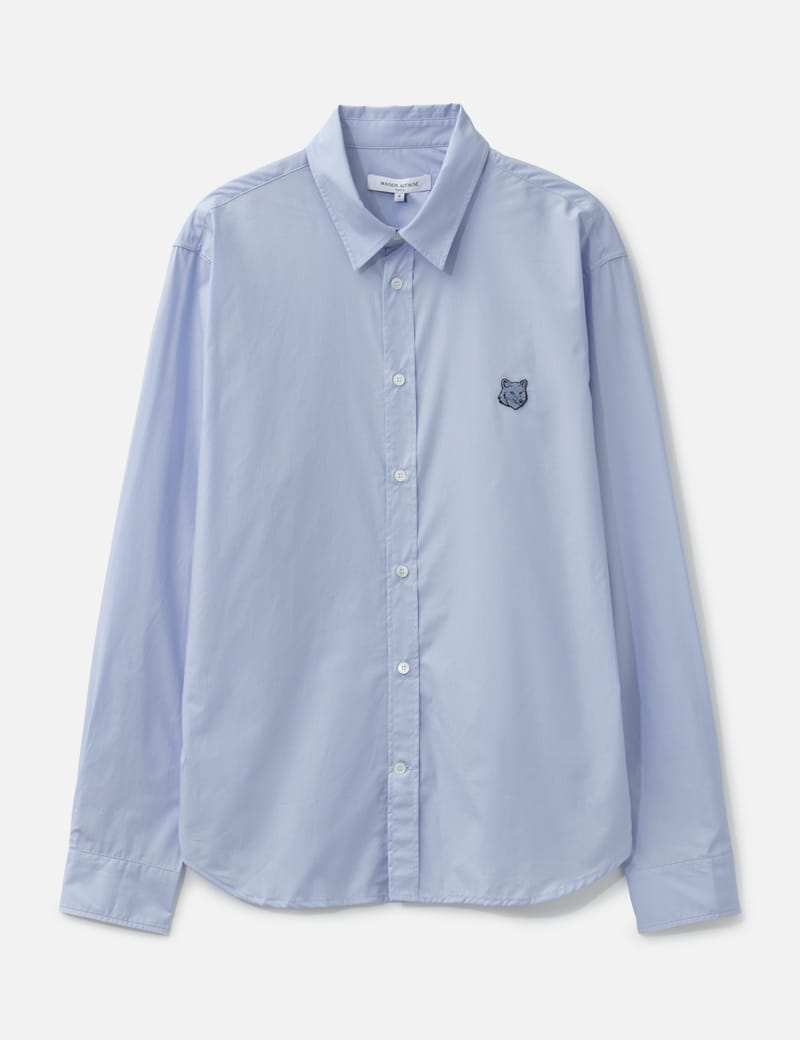 Maison Kitsun コットンポプリンシャツ Maison Kitsuné Tonal Fox Head Casual Shirt - 胸元のトーナル刺繍が