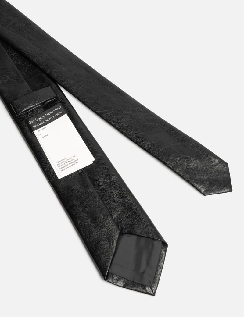 Our Legacy Tie - Black synthetic-leather tie, pointed end, 7 cm