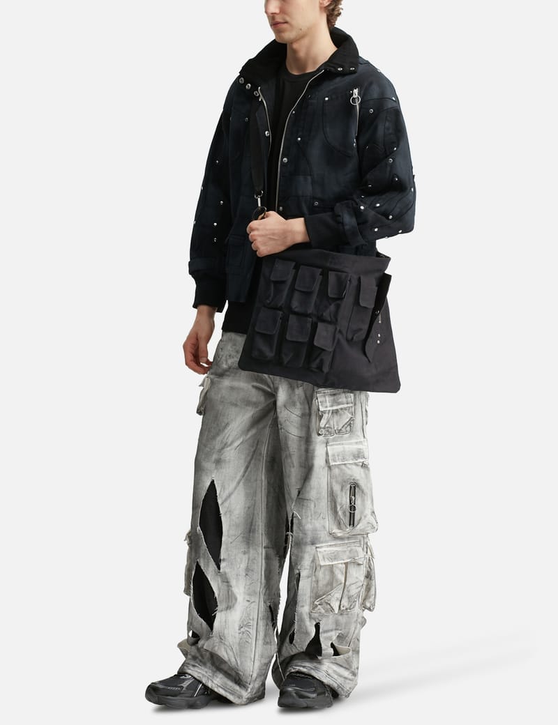 FINE CHAOS Waxed White Cargo Trousers - Oversized waxed organic