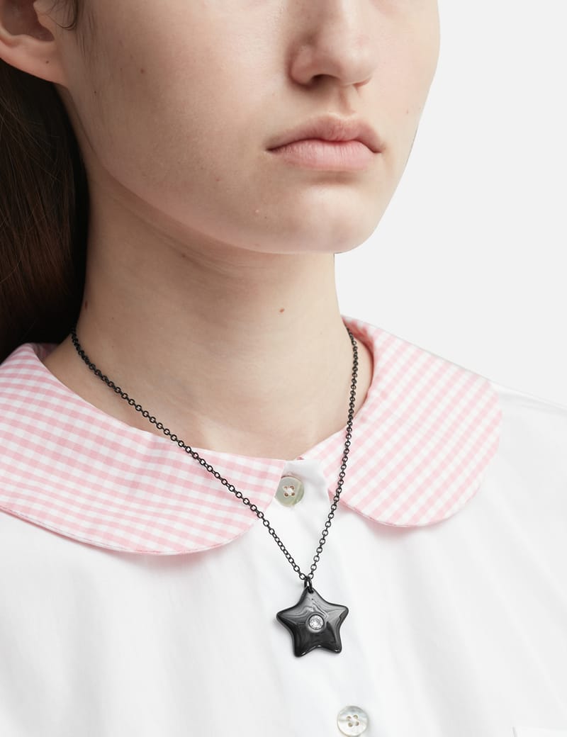 SANDY LIANGハート 星 ネックレス Sandy Liang Sparkles 2.0 Necklace - Black fine chain with star