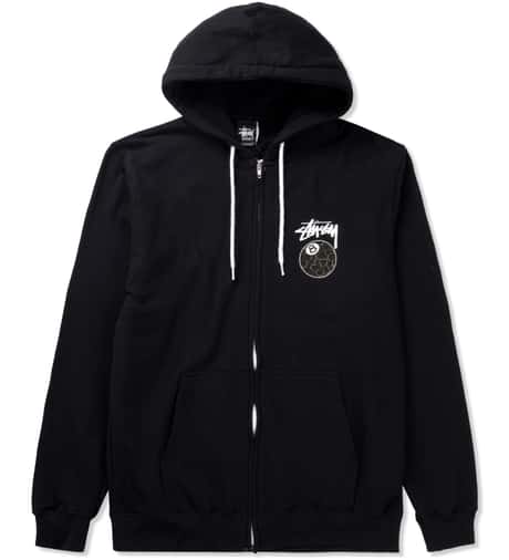 Stüssy - Black Gold Flake 8 Ball Zip Hoodie | HBX Stüssy - Black Gold Flake 8 Ball Zip Hoodie | HBX