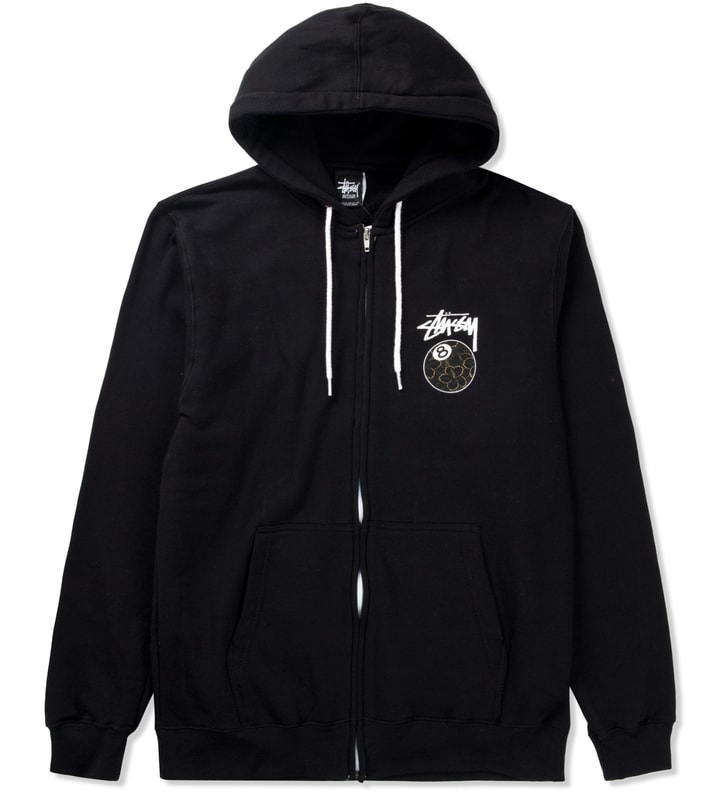 Stüssy - Black Gold Flake 8 Ball Zip Hoodie | HBX Stüssy - Black Gold Flake 8 Ball Zip Hoodie | HBX