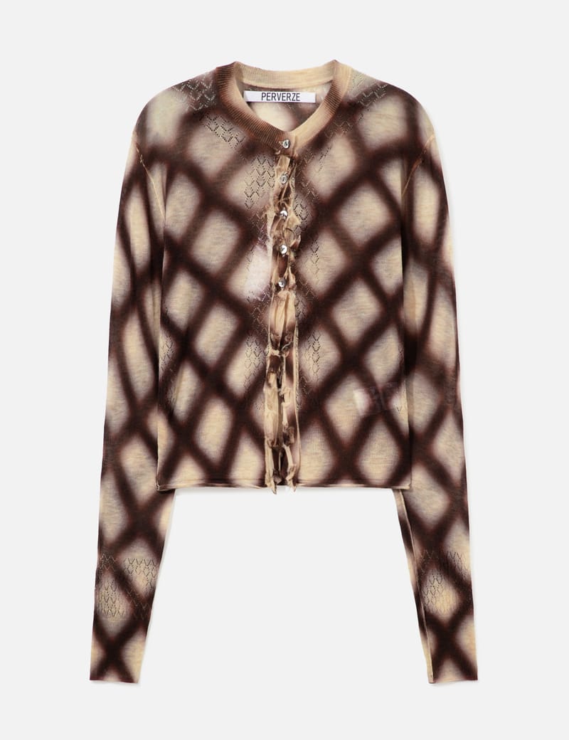Perverze - Spray-Painted Check Knit Cardigan | HBX