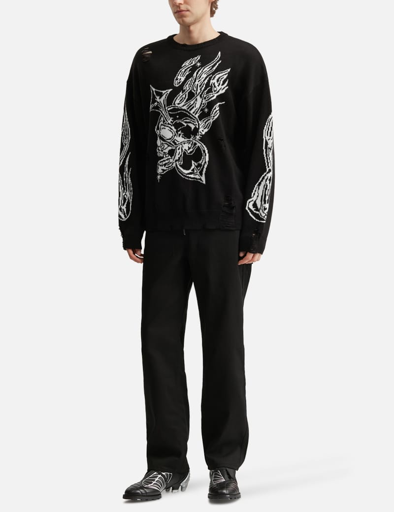 THUG CLUB Chrome Skull Knit Sweater - Semi-oversized distressed