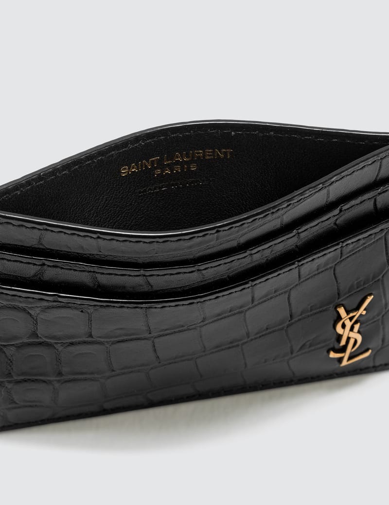 【SAINT LAURENT】 TINY MONOGRAM CROCODILE CARD HOLDER Saint Laurent YSL Uptown Flap Card Holder Black Croc