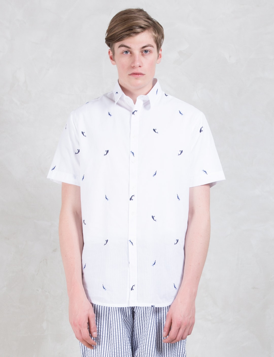 Munsoo Kwon - Fish Embroidery S/S Shirt | HBX - Globally Curated ...