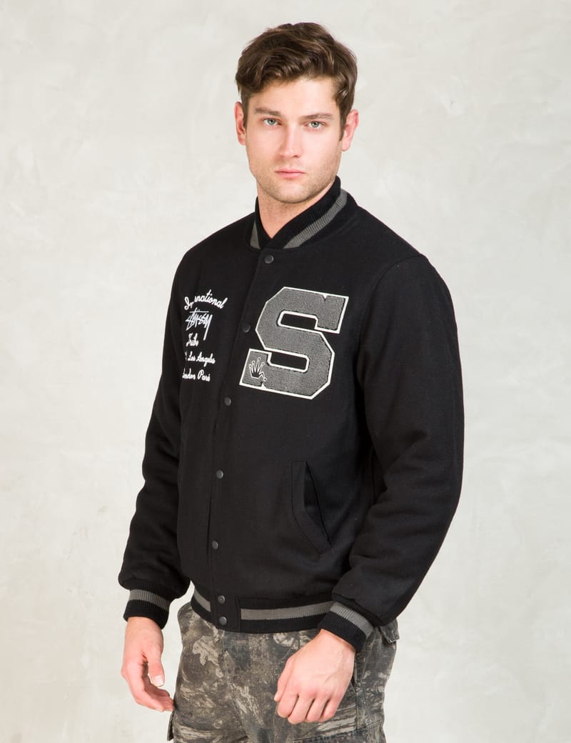 Stüssy - Black Big S Letterman Jacket | HBX - Globally Curated