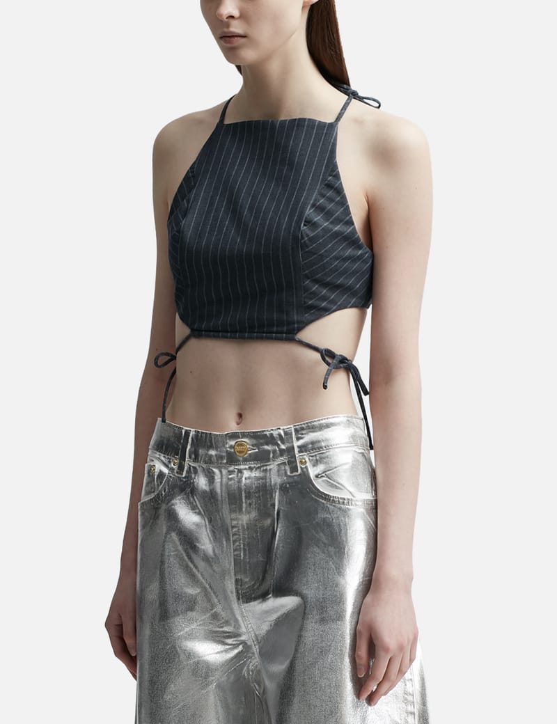 GANNI グレー ストライプ クロップドビスチェ GANNI グレー ストライプ クロップドビスチェ