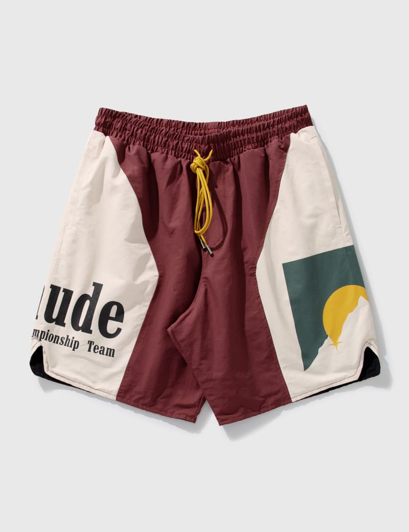 Rhude - Panel Logo Shorts | HBX - Globally Curated Fashion and