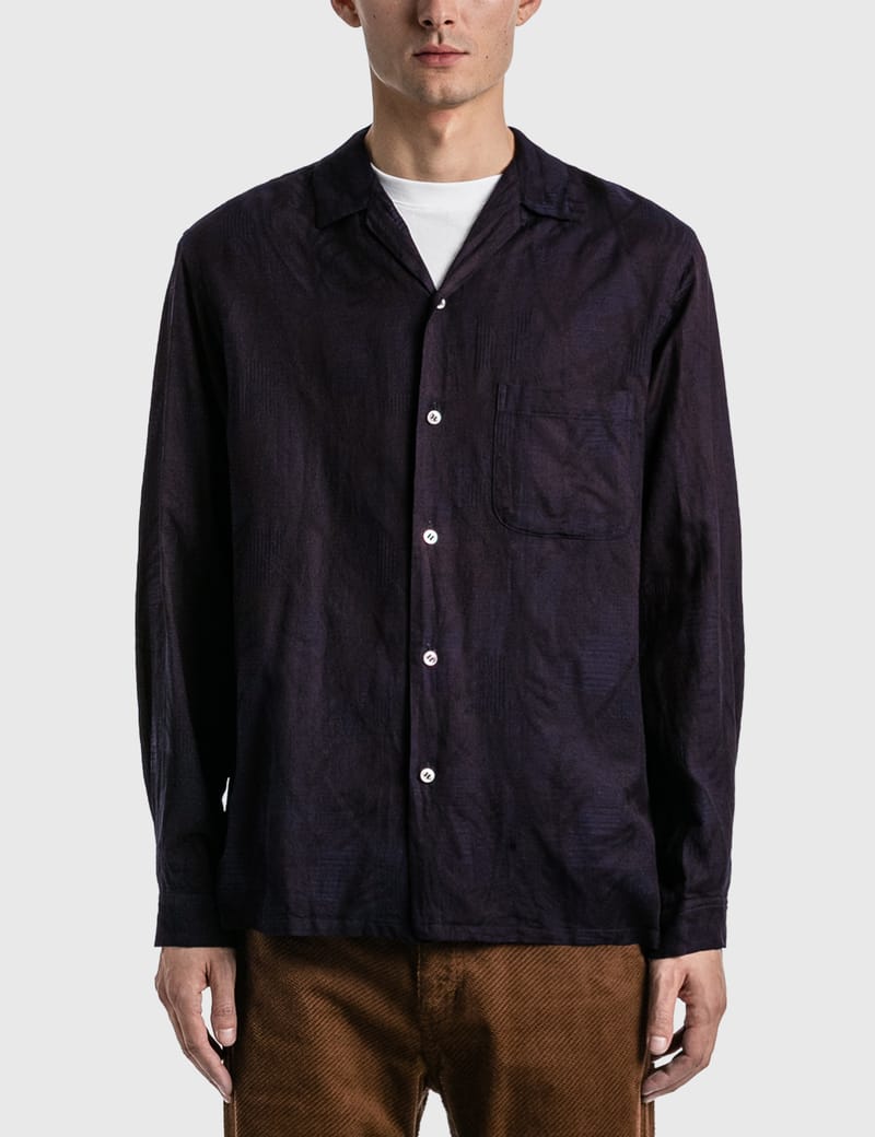 BLUE BLUE JAPAN - Indigo Pampas Grass Jacquard Open Collar Shirt