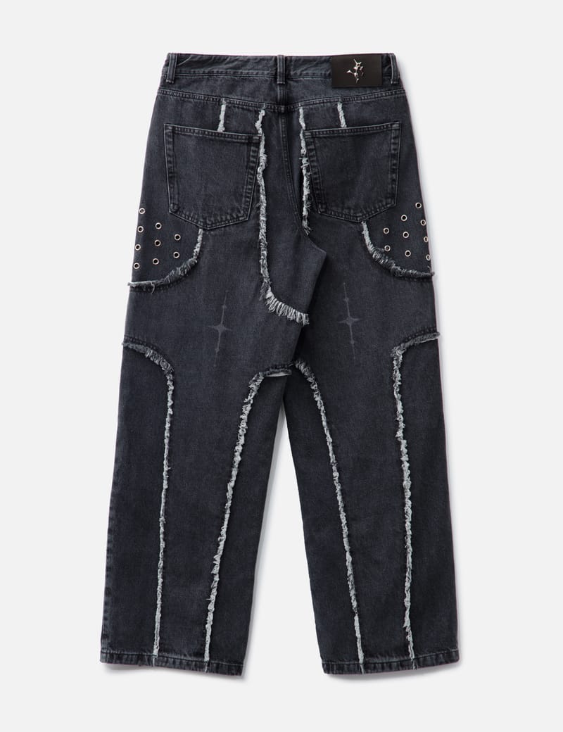 LIBERE - DESTROYED CROSS DENIM PANTS / BLACK | HBX