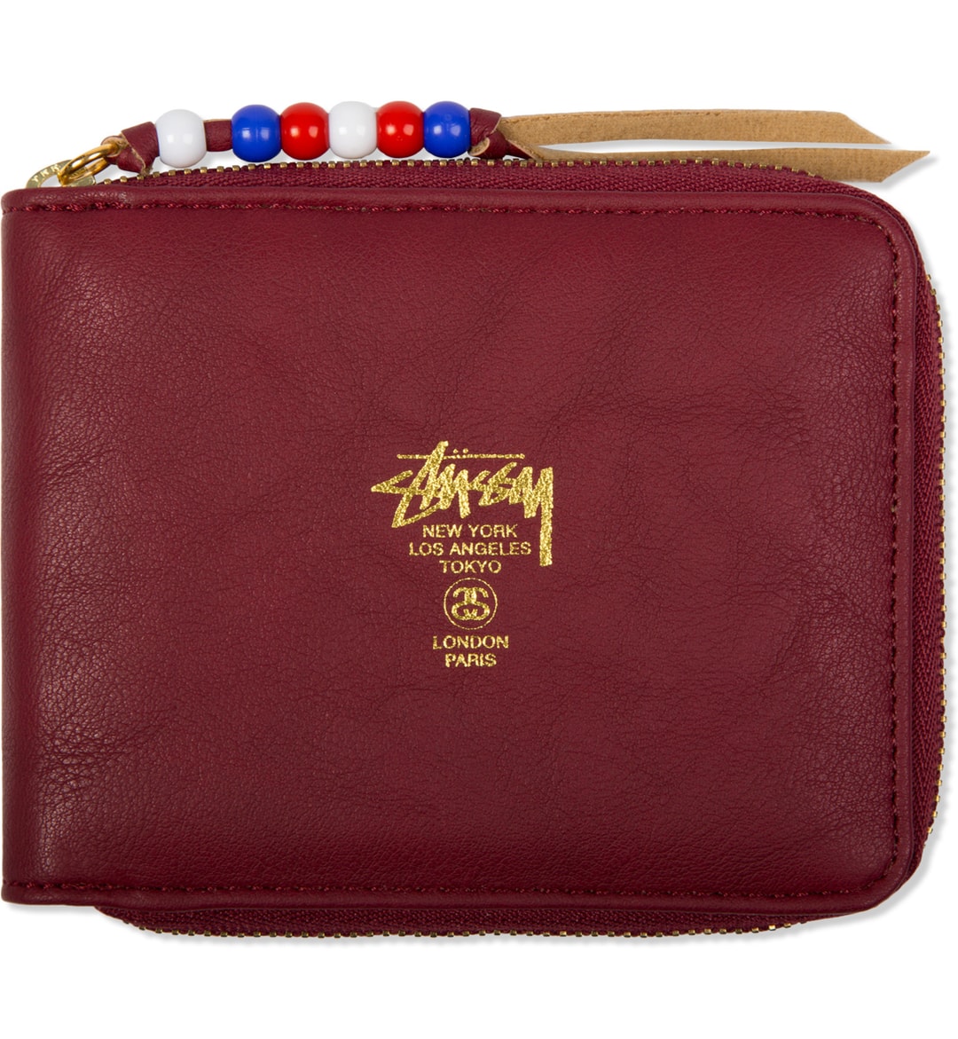 Stüssy Burgundy Classic Bead Zip Wallet HBX Globally Curated