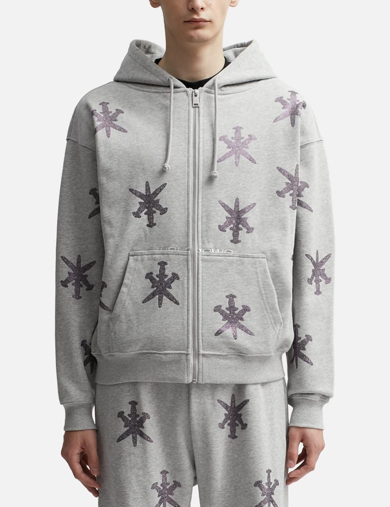 Grey Purple Rhinestone Hoodie