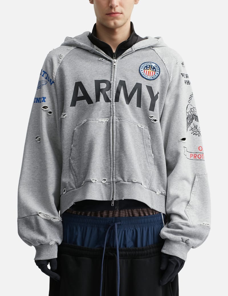 Protocol-Index Reconstructed Zip Hoodie - Distressed cotton zip