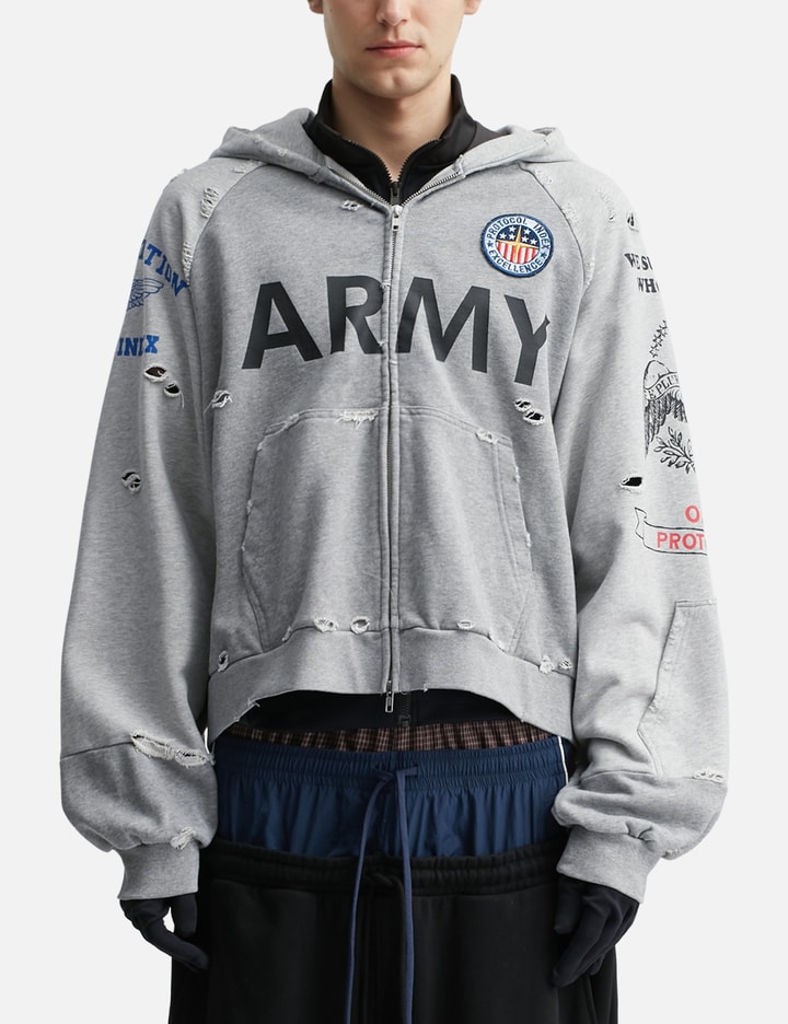 Protocol-Index Reconstructed Zip Hoodie - Distressed cotton zip hoodie ...