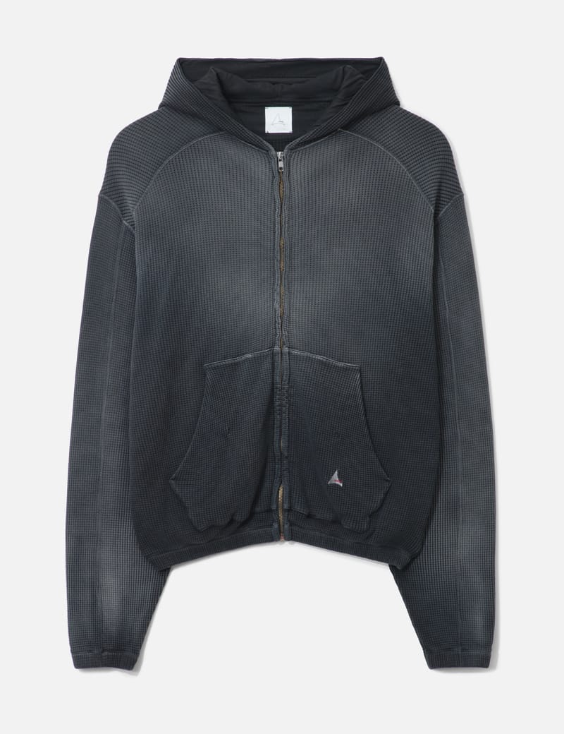 ROA Bee Sun Faded Waffle Zip Up Hoodie - Boxy heavyweight waffle