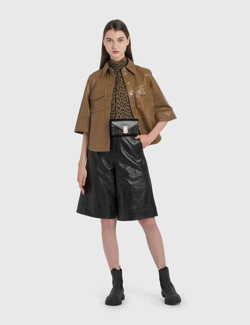 GANNI ベージュ レザーシャツジャケット GANNI ベージュ レザーシャツジャケット