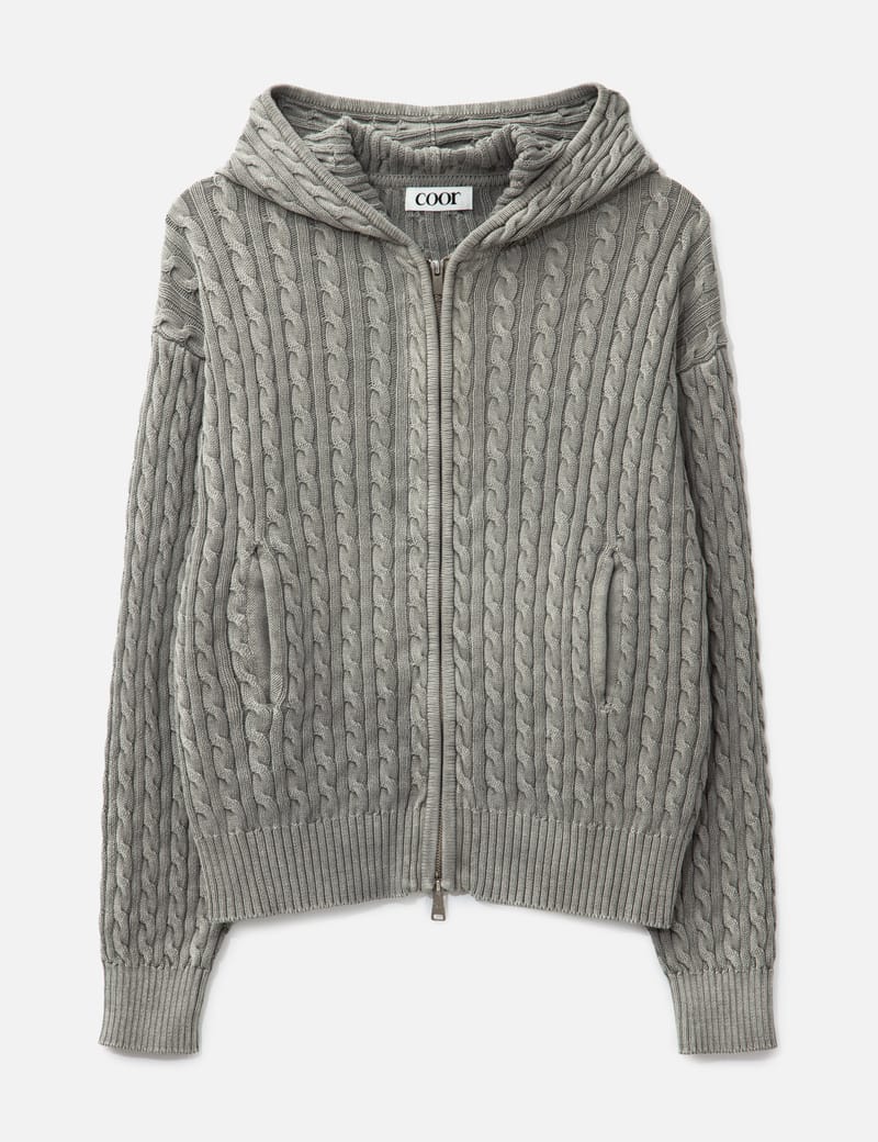 COOR - Cotton Piece Dyed Cable Hoodie Zip-Up | HBX