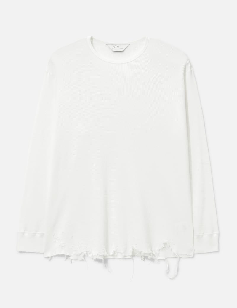 ANCELLM Damage Waffle Crew Long Sleeves T-Shirt - Japanese cotton