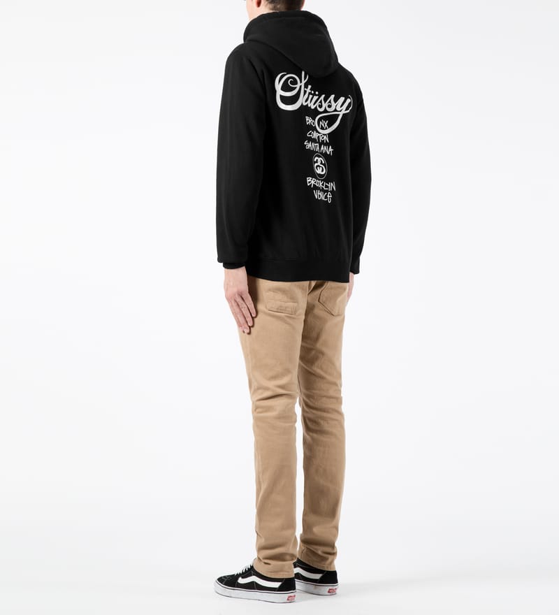 Stussy world tour hoodie black hot sale