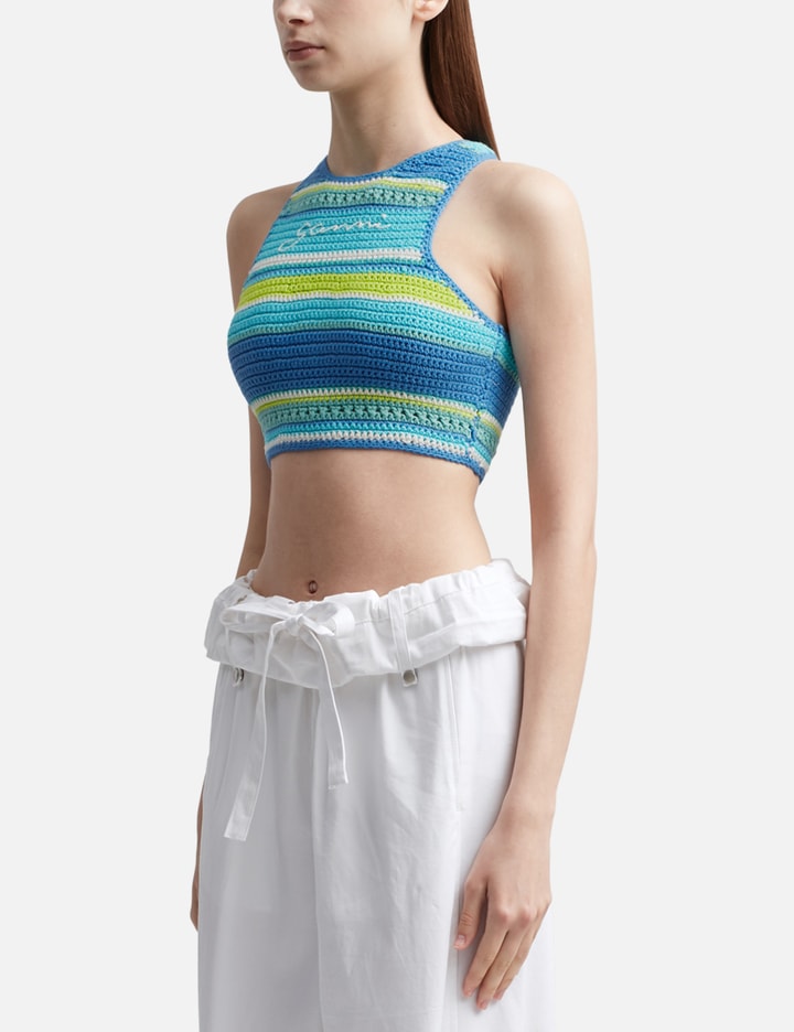 Ganni Blue Crochet Racerback Bikini Top ModeSens