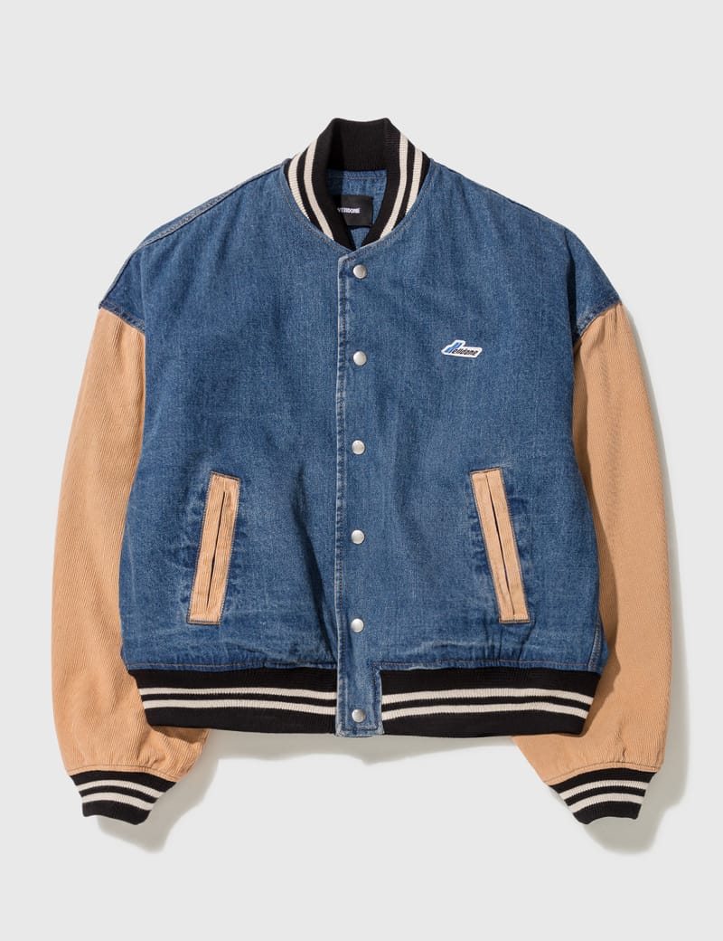 Denim best sale letterman jacket