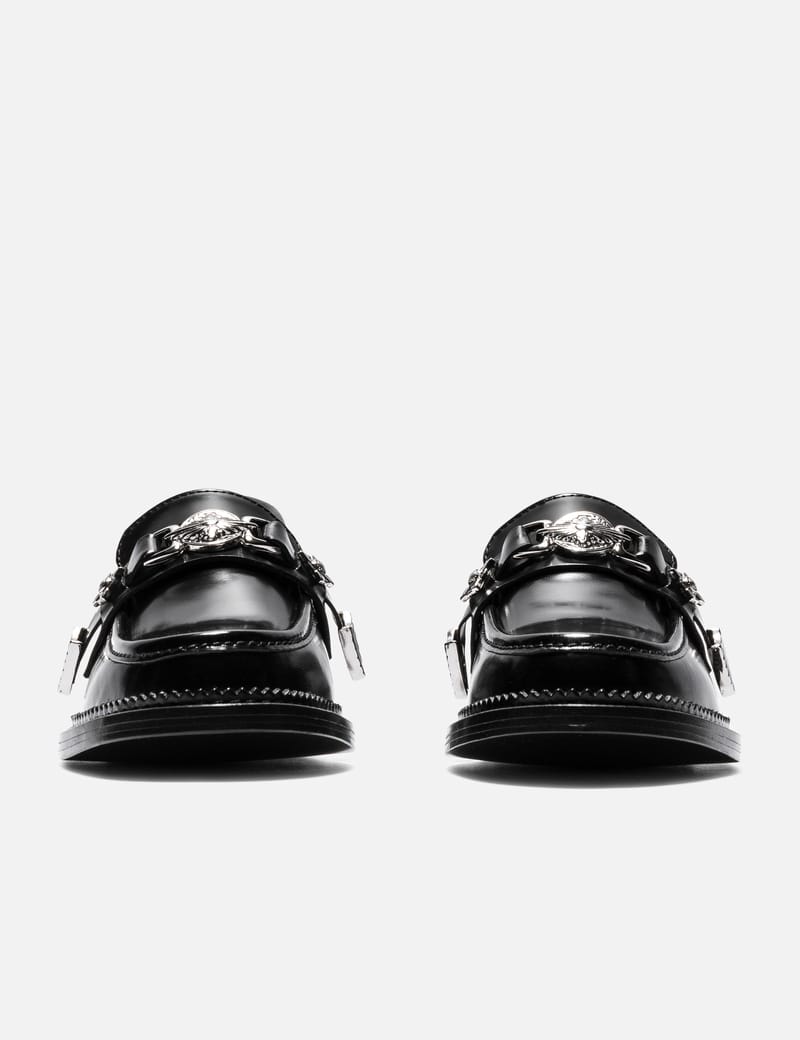 Toga Pulla Loafer - Black leather slip-on loafer with silver-trim