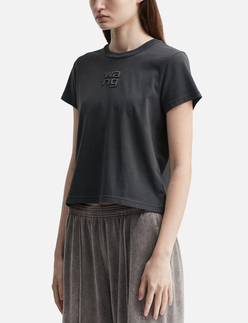T By Alexander Wang Shrunken T-Shirt with Hotfix Logo - Organic