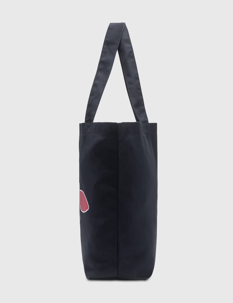 ★送料・関税込★MAISON KITSUNE★Tricolor Fox Tote Bag Navy★ MAISON KITSUNÉ Fox Head Cotton Mini Tote Bag | LW05107WW0083M349