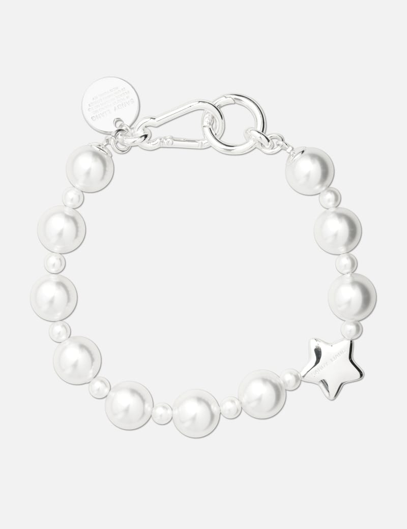 Sandy Liang Pearl Key Charm - rhodium-plated brass keychain with