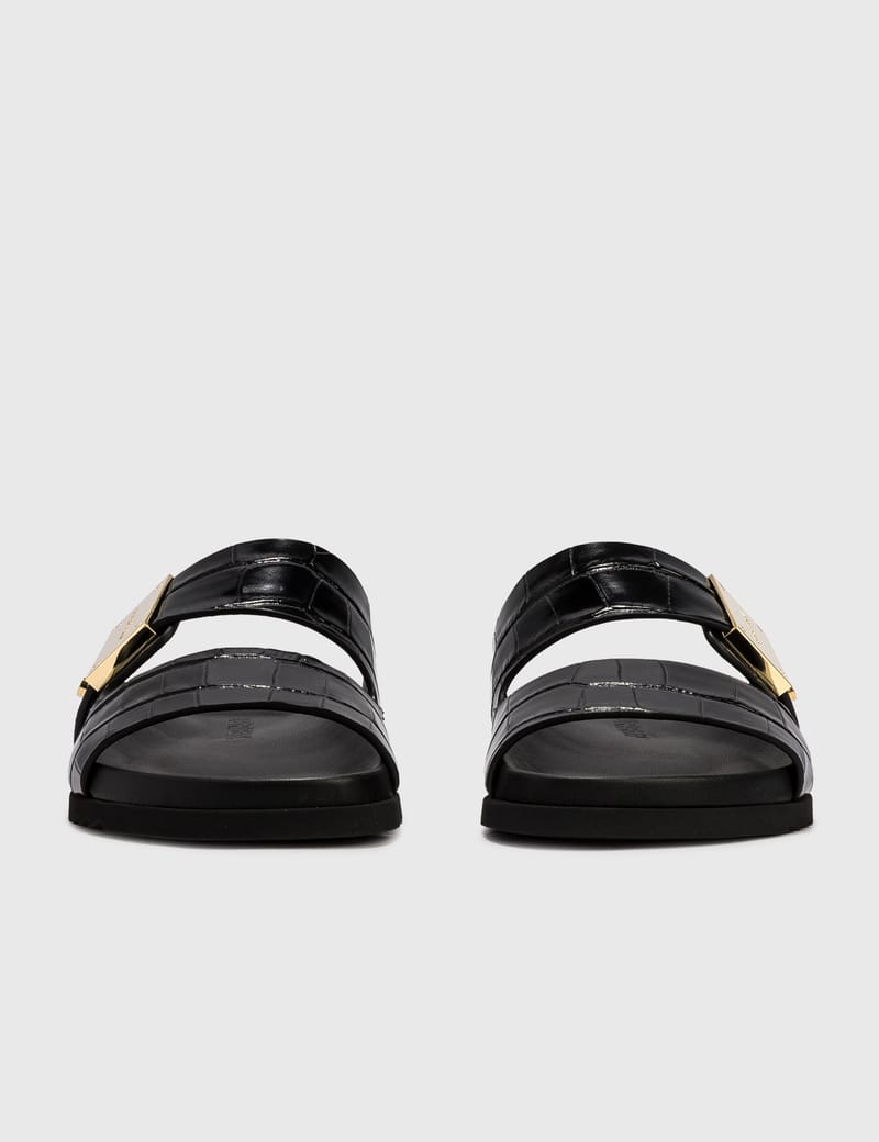 Burberry - Logo Detail Embossed Leather Sandals | HBX
