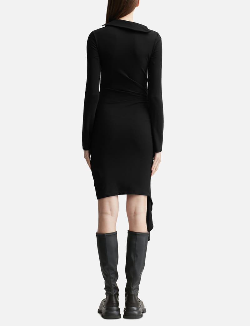 ワンピース OFF WHITE Black Crepe Mini Dress Leopard Black Mini Dress: Cutout Mesh Pearls Strapless