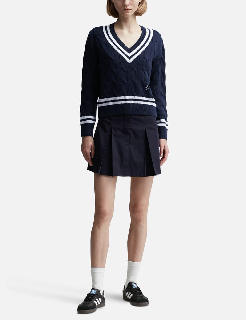 【2plan】Rich cable V-neck knitwear Cable V Neck Sweater Women KNIT Pattern/aran Cable Pullover