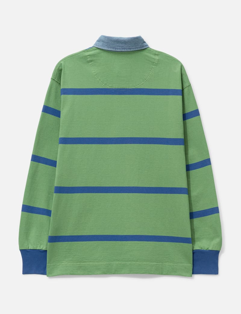 Gramicci Langdon Rugby Shirt - オリーブ/ブルーの綿製レギュラー