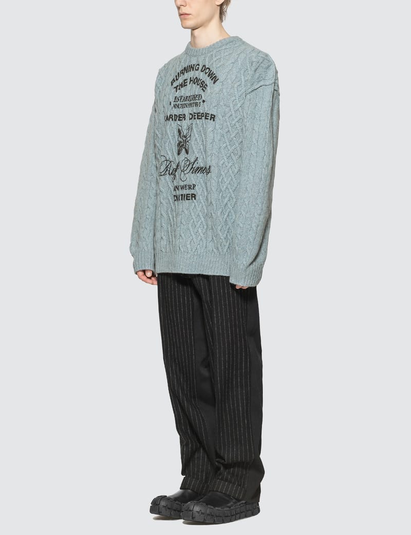 Raf Simons - Printed Aran Knit Sweater | HBX