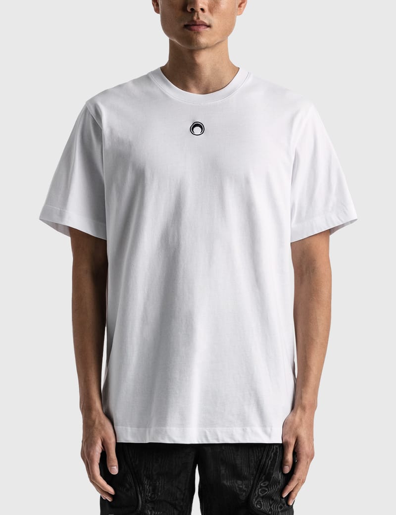 Marine Serre Logo-embroidered Organic Cotton T-shirt In White