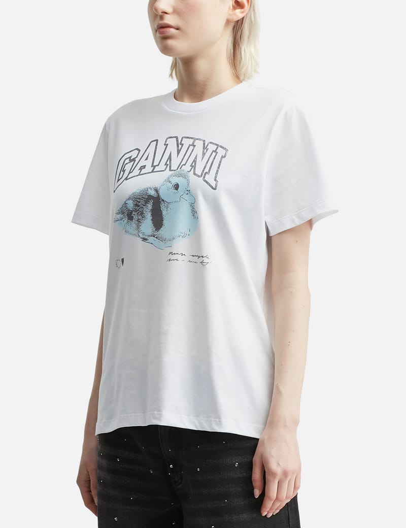 【関税&送料込】Ganni Duckie T-Shirt Bright White White Basic Jersey Duckie Relaxed T-shirt | GANNI