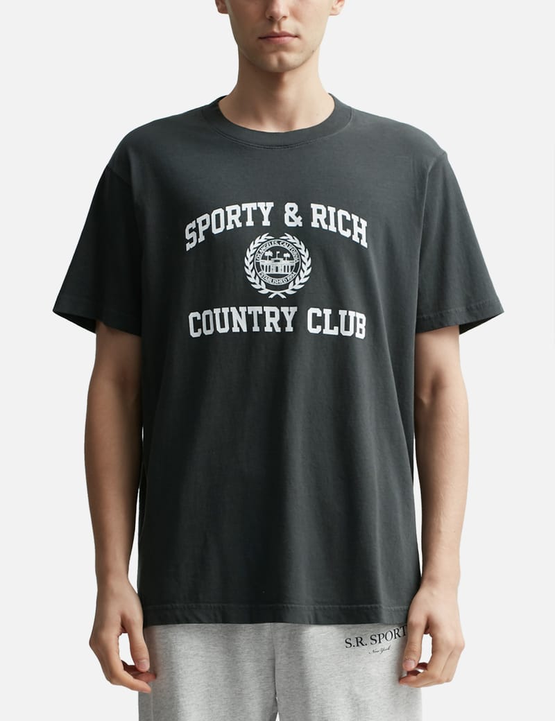 [Sporty&Rich] Varsity Crest Tシャツ Sporty & Rich Varsity Crest T-Shirt Faded Black & White