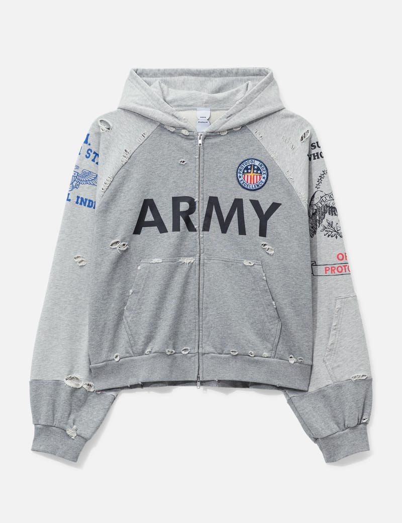 Protocol index ZIPフーディ Protocol-Index Reconstructed Zip Hoodie - Distressed cotton zip