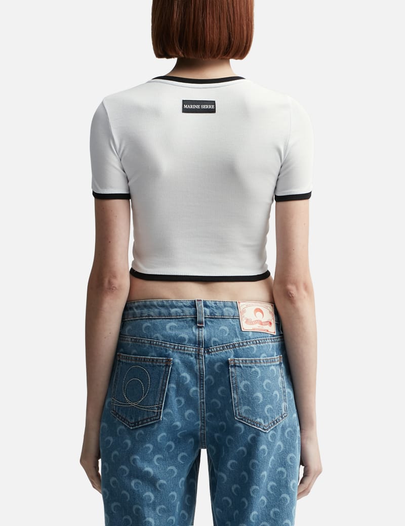 Marine Serre - Moon Logo Ribbed Crop Top | HBX - Globally