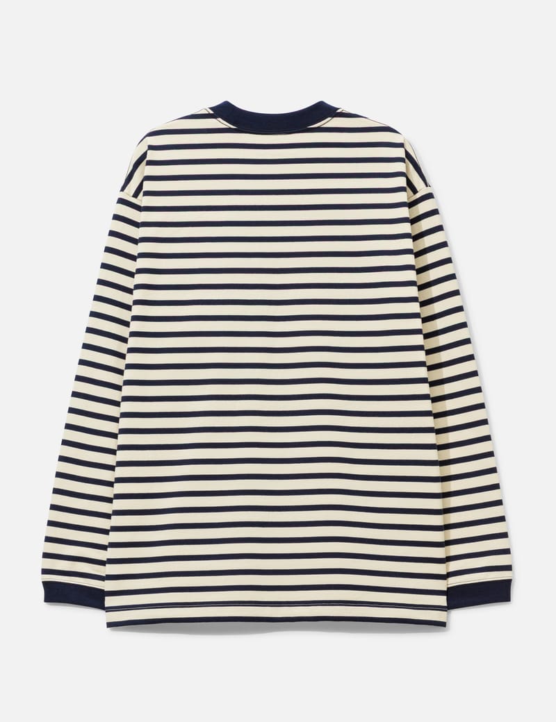 and wander Stripe Pocket Long Sleeves T-Shirt - Functional cotton