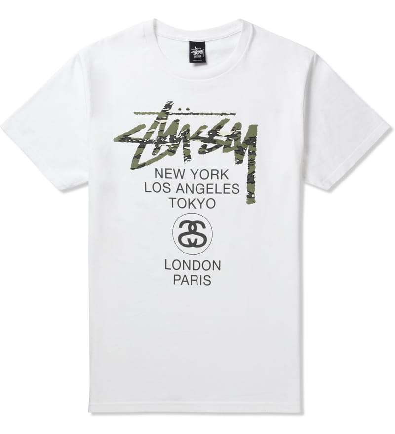 Stüssy - White World Tour Camo T-Shirt | HBX - Globally Curated