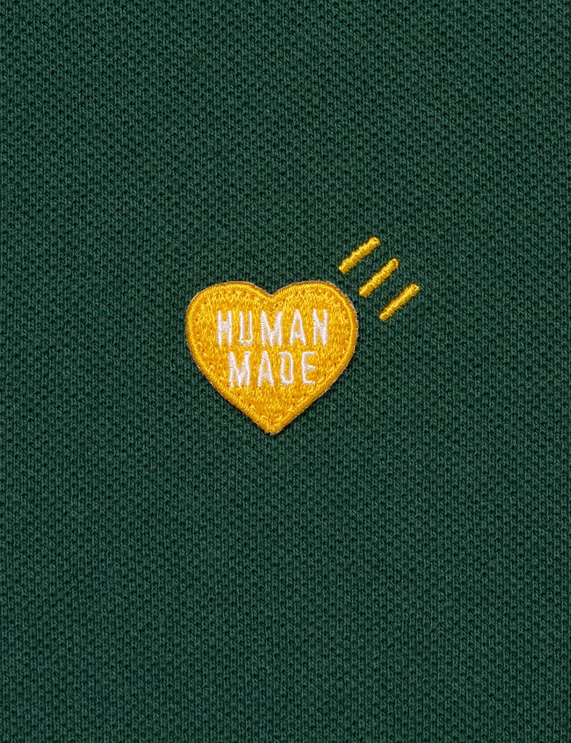Human Made Polo Shirt - Green cotton polo with heart chest patch